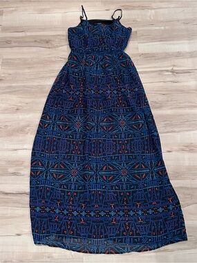Size small Blue Patterned Maxi Dress with Adjustable Straps
